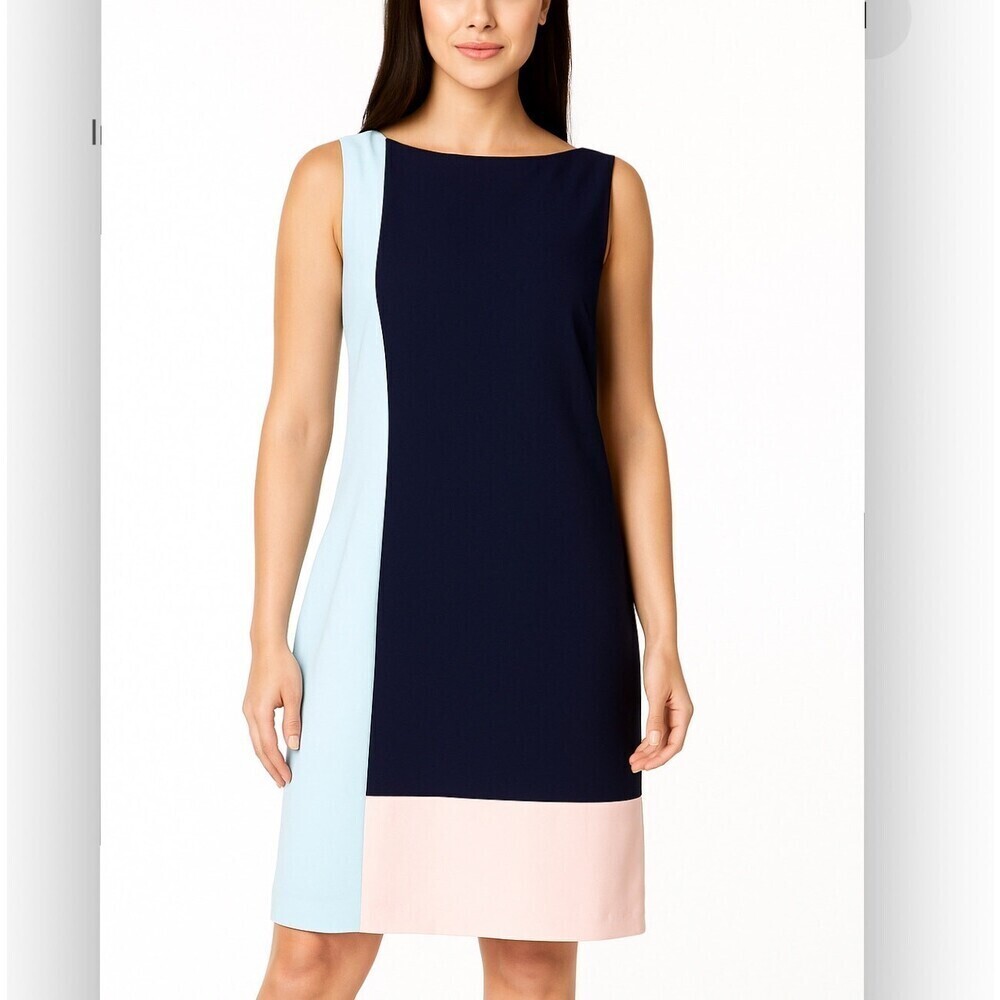 Lauren Ralph Lauren dress-Navy/sea foam/white Sz 8 sleeveless above the knee